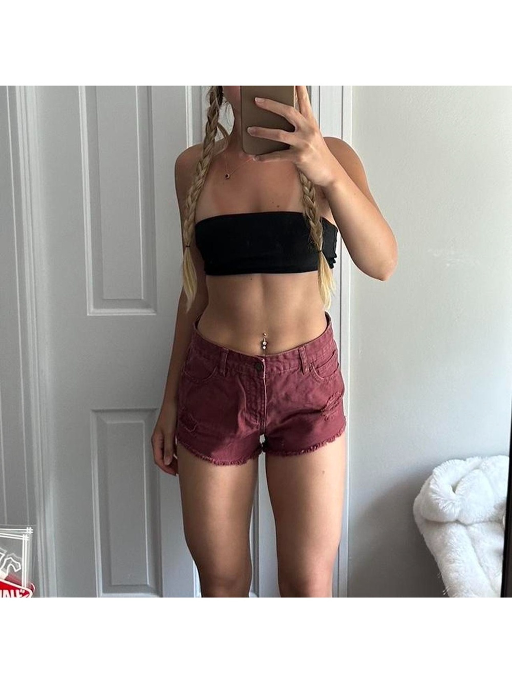 red billabong denim shorts